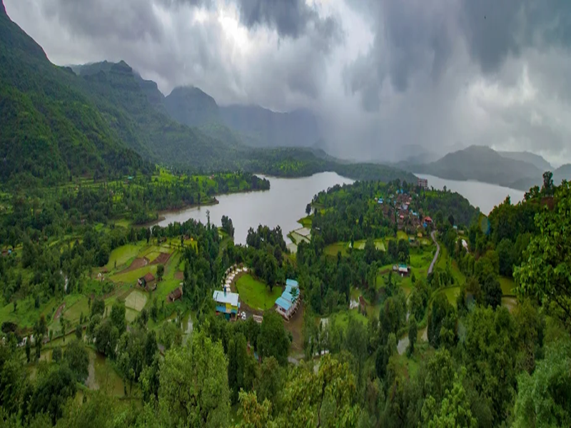 Lakeside view from Necklace Hill View Resort in Bhandardara
