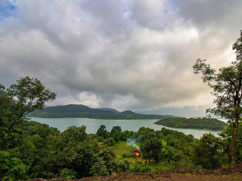 Scenic lake and mountain view from the Best resort in Bhandardara