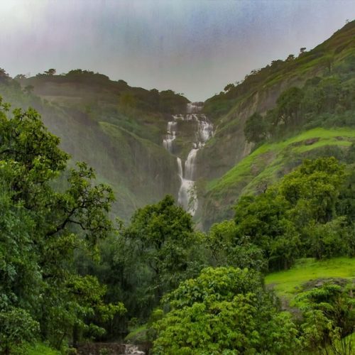 Scenic hill view from Necklace Hill View Resort in Bhandardara with lush green mountains, peaceful surroundings, and natural landscapes.