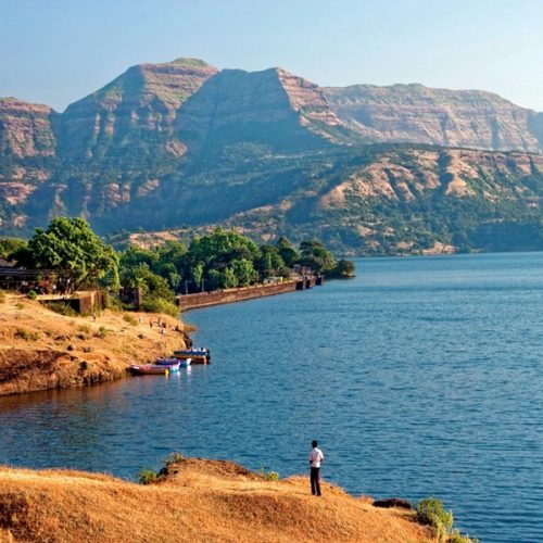 Arthur Lake surrounded by the Sahyadri hills in Bhandardara