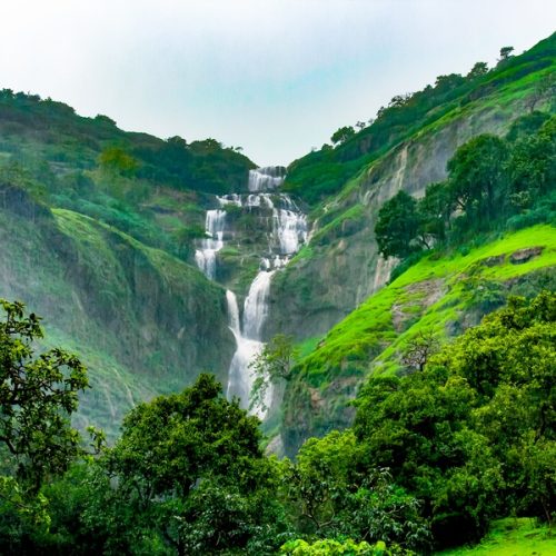 Family trekking through the scenic hills of Bhandardara